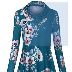 Miusey Women's Long Sleeve Cowl Neck Tunic Top Blouse Long Sleeve Size S